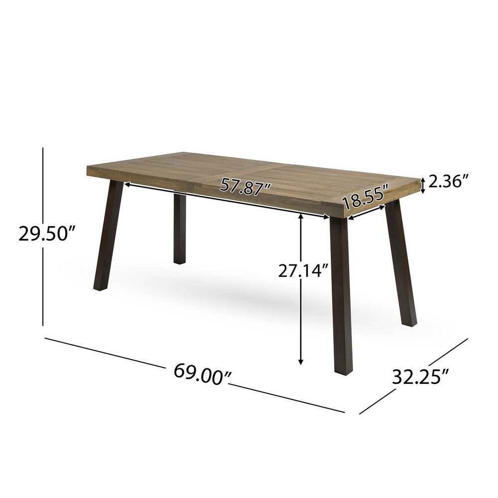 Kristi Outdoor Dining Table | Rectangular Wood Top | Gray Iron Legs | 69"