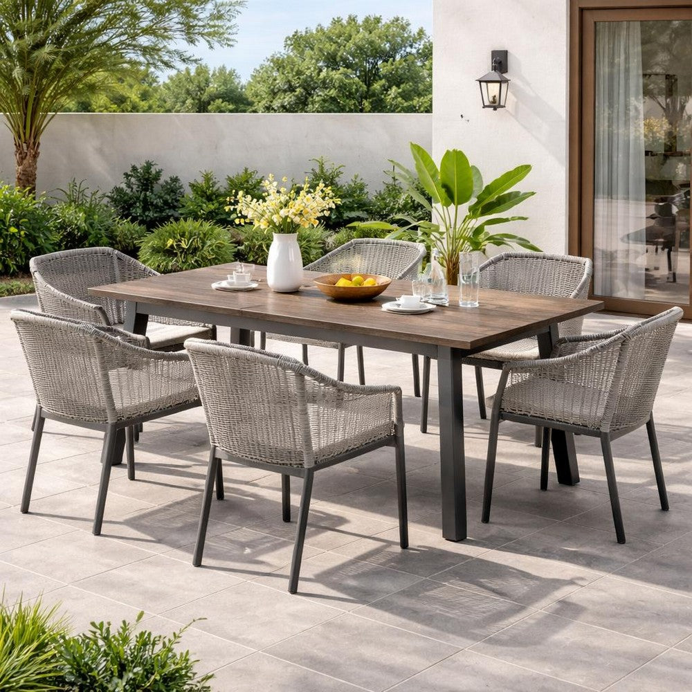 Kristi Outdoor Dining Table | Rectangular Wood Top | Gray Iron Legs | 69"