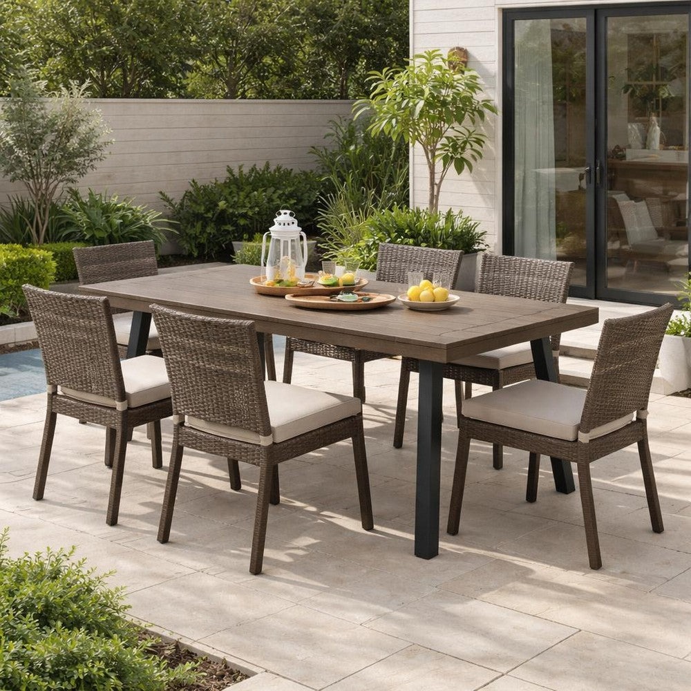 Kristi Outdoor Dining Table | Rectangular Wood Top | Gray Iron Legs | 69"