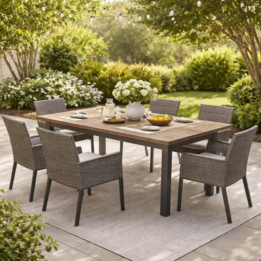 Kristi Outdoor Dining Table | Rectangular Wood Top | Gray Iron Legs | 69"