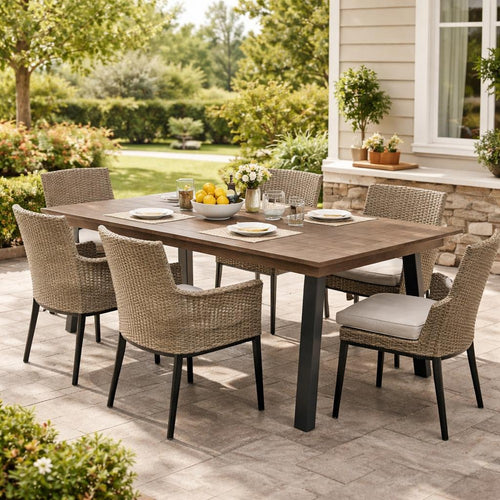 Kristi Outdoor Dining Table | Rectangular Wood Top | Gray Iron Legs | 69"