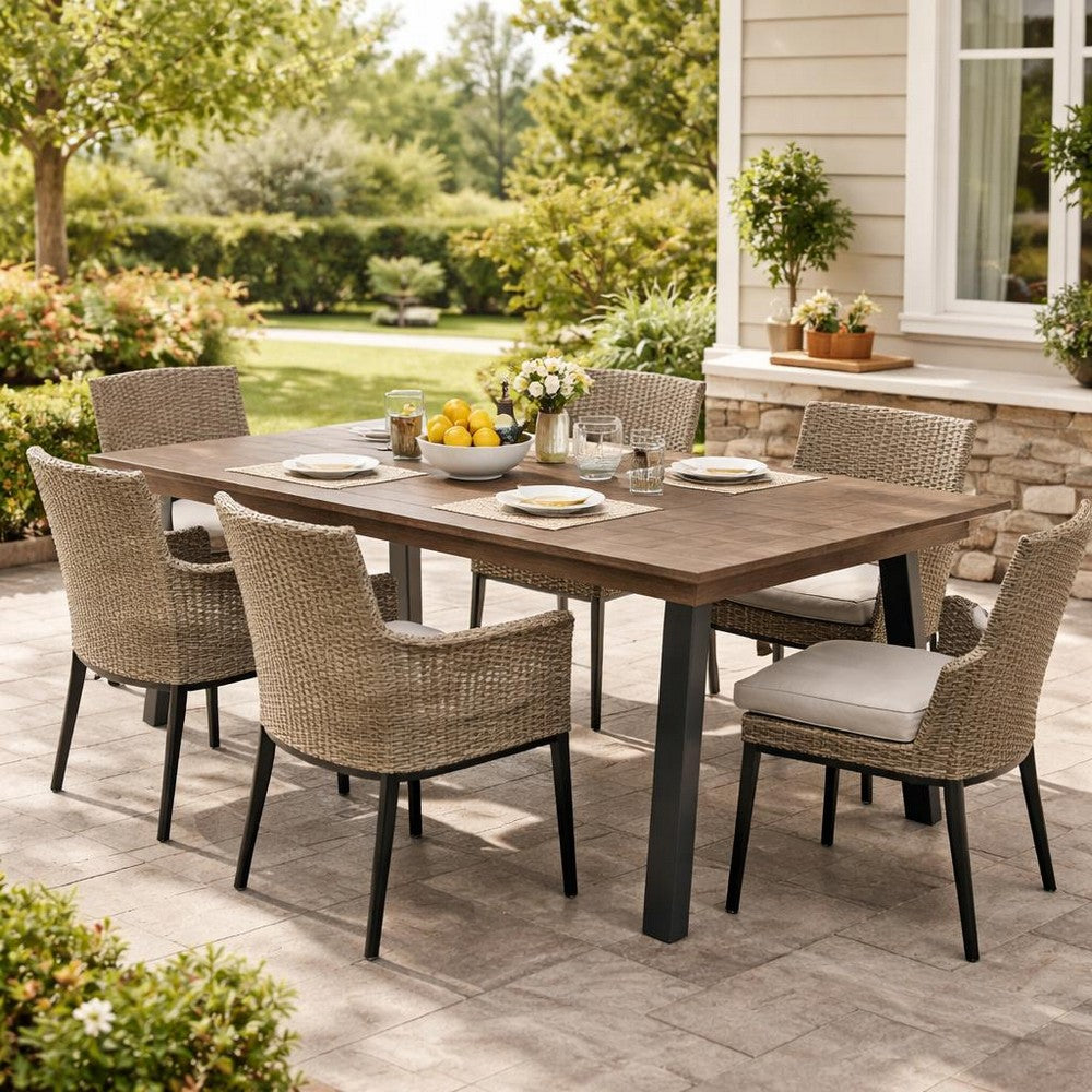 Kristi Outdoor Dining Table | Rectangular Wood Top | Gray Iron Legs | 69"