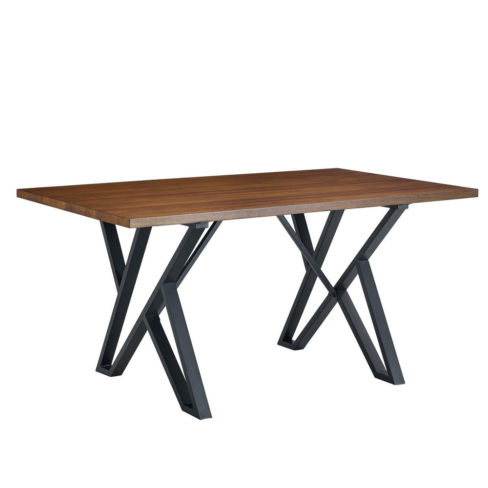 Dining Table | 59" Rectangular Wood Top | Metal Trestle | Brown Black