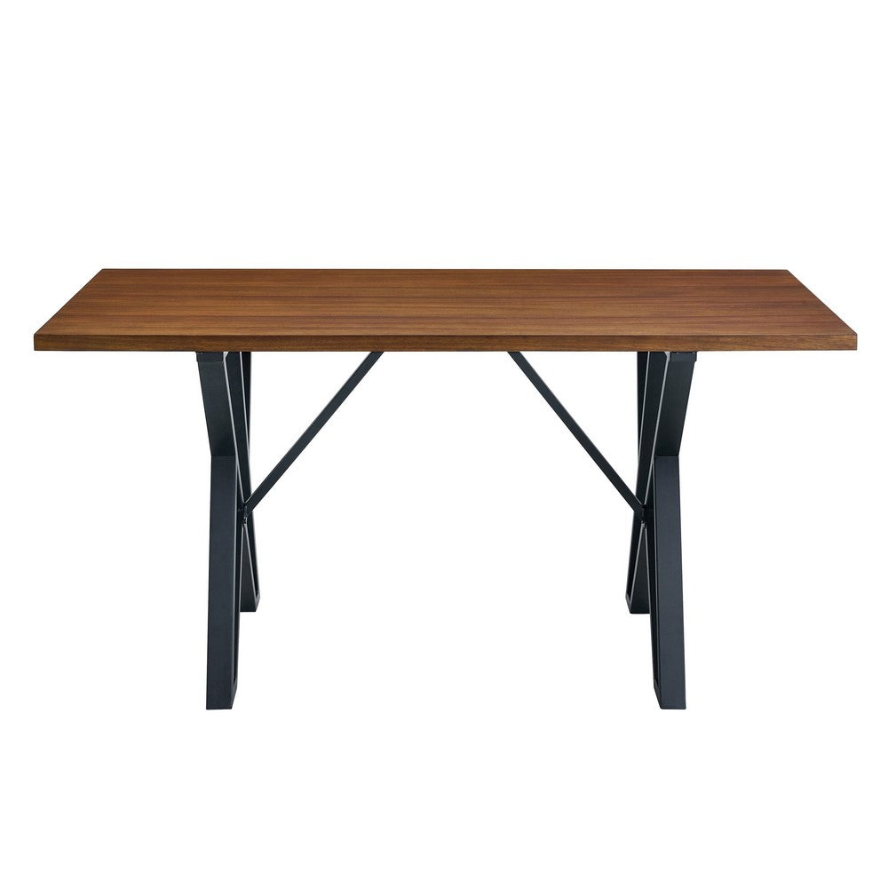 Dining Table | 59" Rectangular Wood Top | Metal Trestle | Brown Black