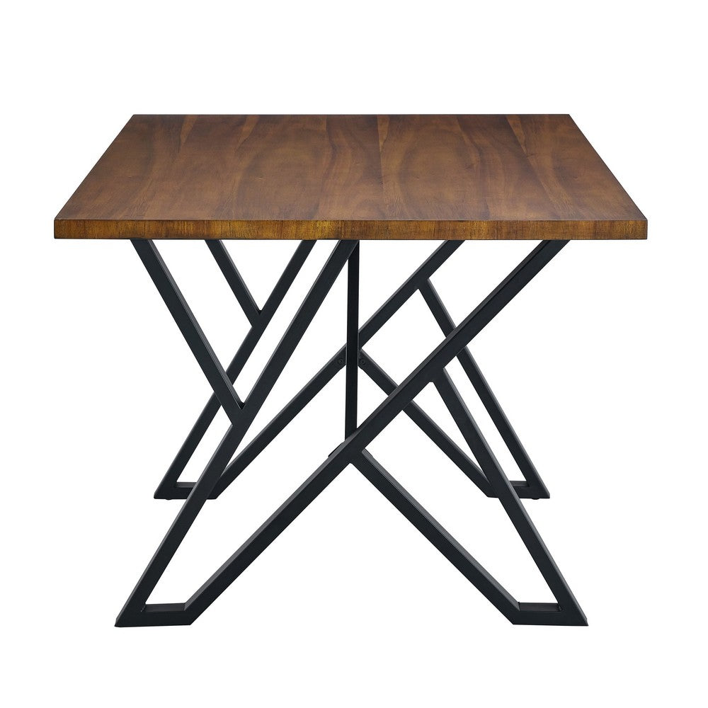 Dining Table | 59" Rectangular Wood Top | Metal Trestle | Brown Black