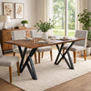 Dining Table | 59" Rectangular Wood Top | Metal Trestle | Brown Black