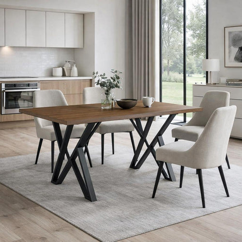 Dining Table | 59" Rectangular Wood Top | Metal Trestle | Brown Black