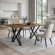 Dining Table | 59" Rectangular Wood Top | Metal Trestle | Brown Black
