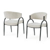 Dining Chair Set of 2 | Beige Fabric Cushions | Arched Black Metal Legs