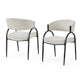 Dining Chair Set of 2 | Beige Fabric Cushions | Arched Black Metal Legs