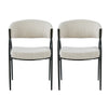Dining Chair Set of 2 | Beige Fabric Cushions | Arched Black Metal Legs