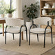 Dining Chair Set of 2 | Beige Fabric Cushions | Arched Black Metal Legs