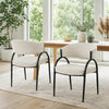 Dining Chair Set of 2 | Beige Fabric Cushions | Arched Black Metal Legs