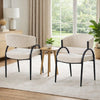 Dining Chair Set of 2 | Beige Fabric Cushions | Arched Black Metal Legs