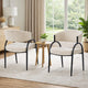 Dining Chair Set of 2 | Beige Fabric Cushions | Arched Black Metal Legs