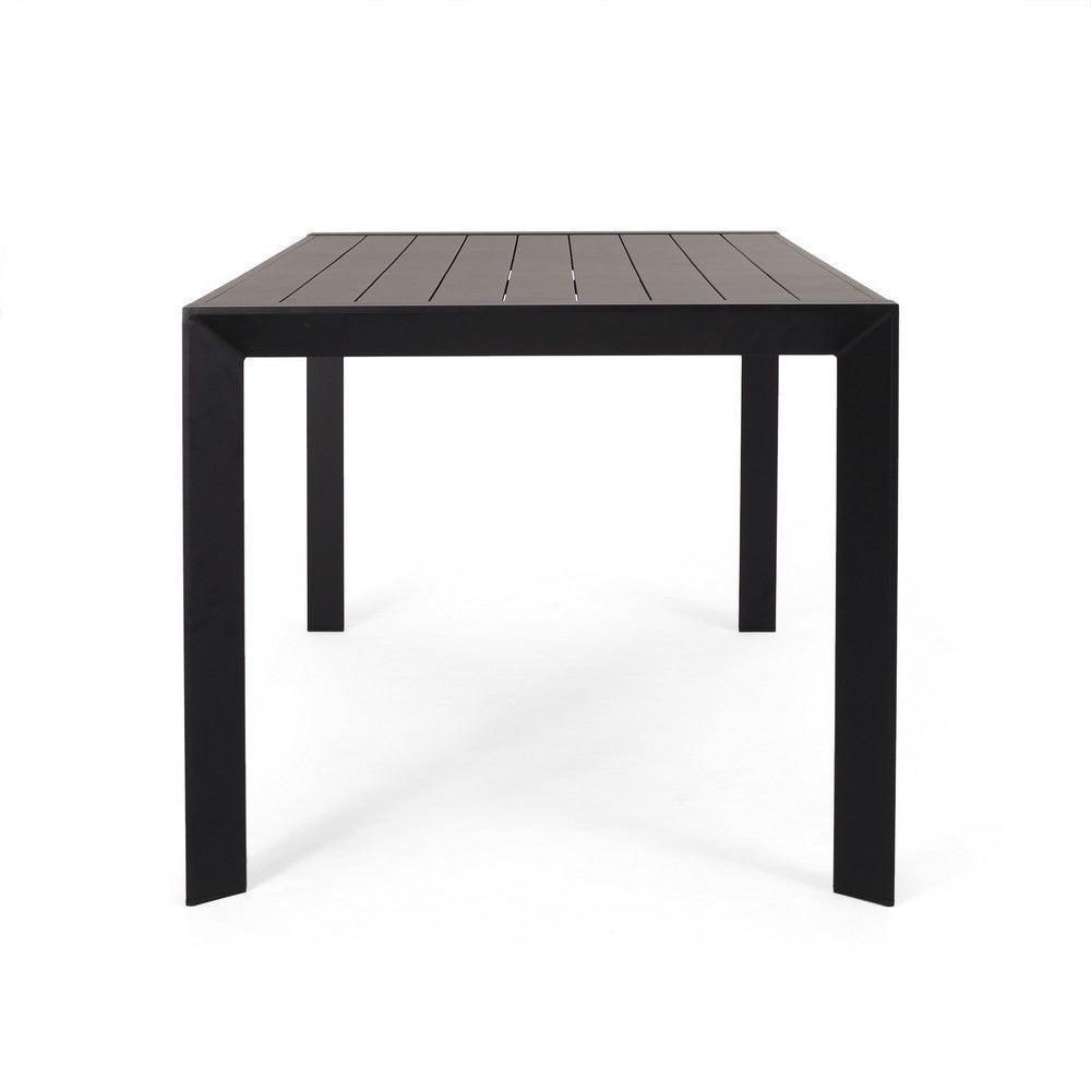 Outdoor Dining Table | Slatted Rectangular Top | Black Aluminum 70"