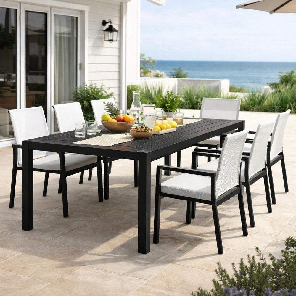 Outdoor Dining Table | Slatted Rectangular Top | Black Aluminum 70"