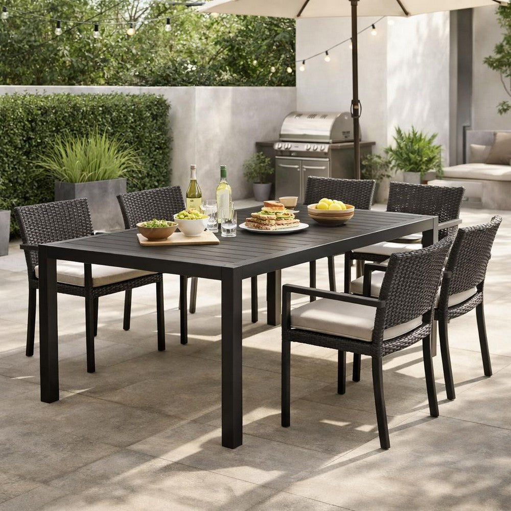 Outdoor Dining Table | Slatted Rectangular Top | Black Aluminum 70"