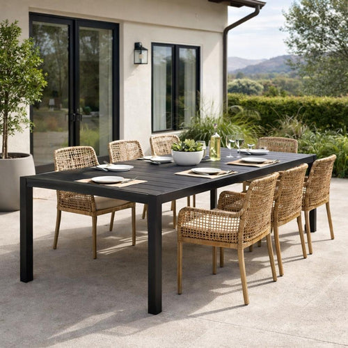 Outdoor Dining Table | Slatted Rectangular Top | Black Aluminum 70"