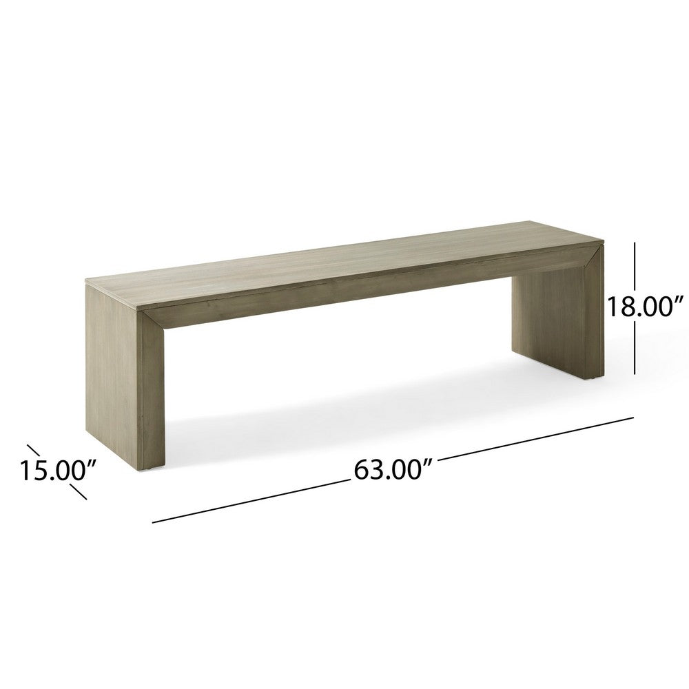 Dining Bench | Rectangular Seat Panel Legs | Gray & Taupe Wood | 63"
