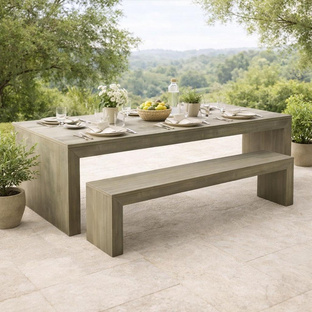 Dining Bench | Rectangular Seat Panel Legs | Gray & Taupe Wood | 63"