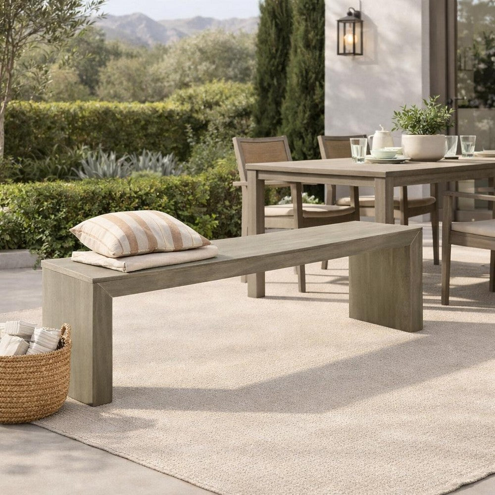 Dining Bench | Rectangular Seat Panel Legs | Gray & Taupe Wood | 63"