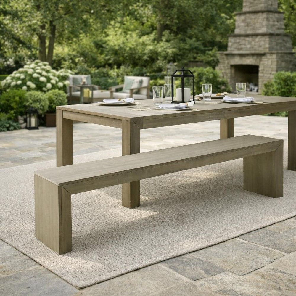 Dining Bench | Rectangular Seat Panel Legs | Gray & Taupe Wood | 63"