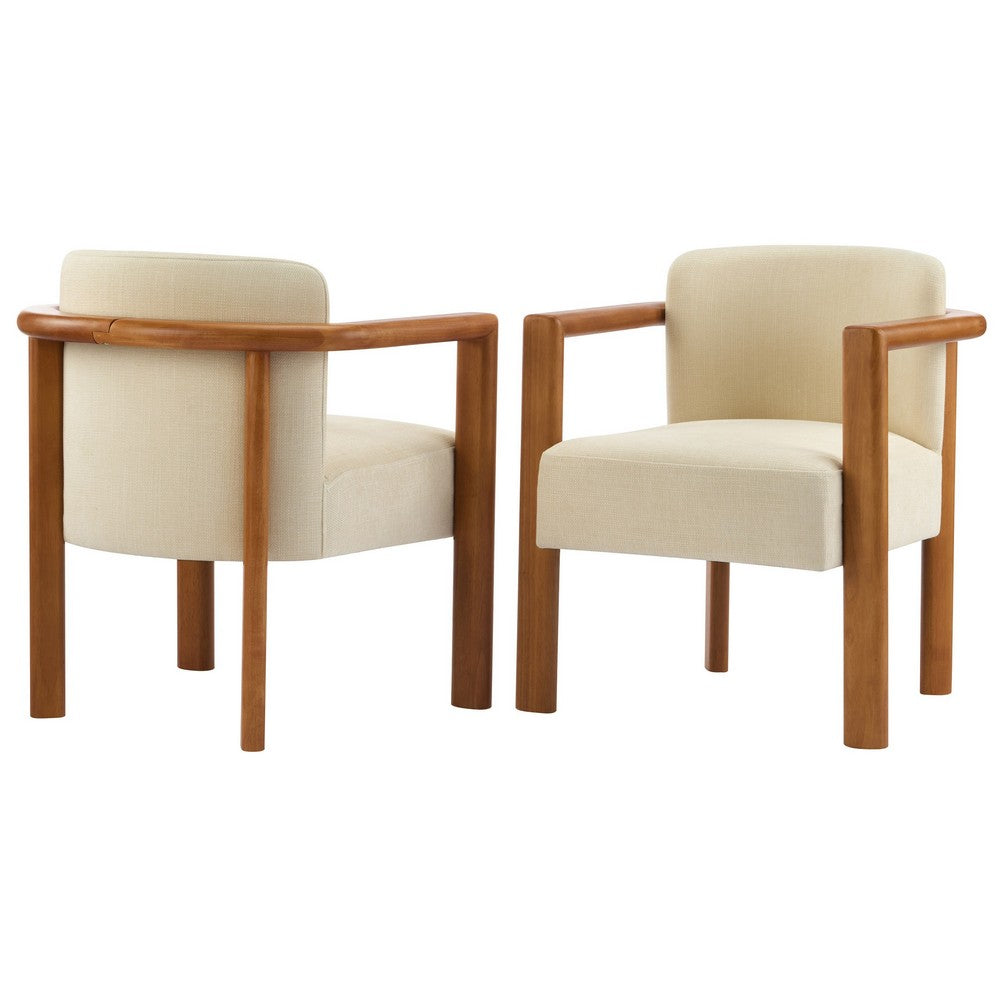 Dining Armchair Set of 2 | Curved Back | Beige Upholstered Cushioned Seat