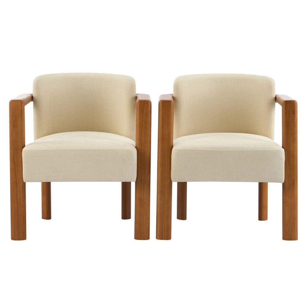 Dining Armchair Set of 2 | Curved Back | Beige Upholstered Cushioned Seat