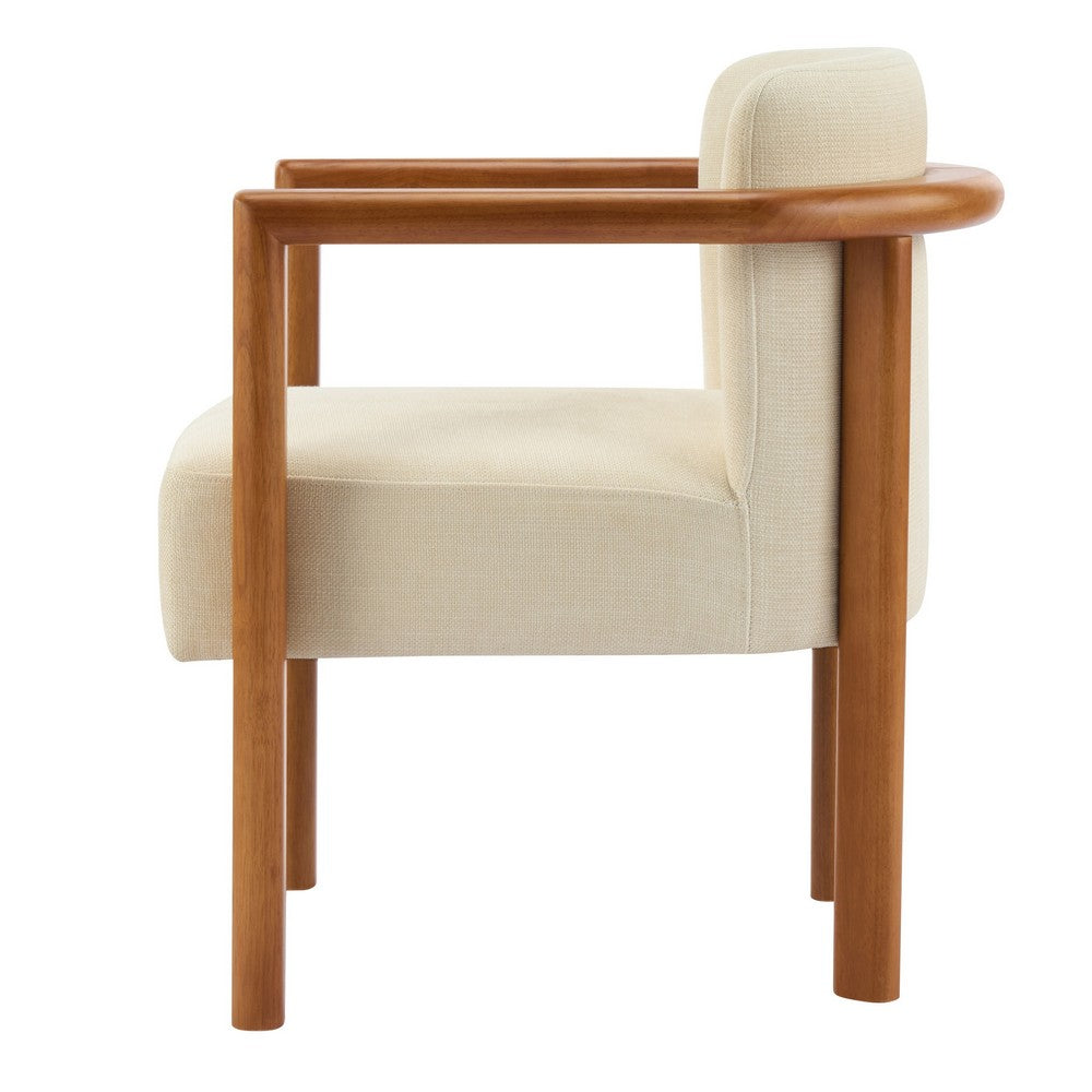 Dining Armchair Set of 2 | Curved Back | Beige Upholstered Cushioned Seat