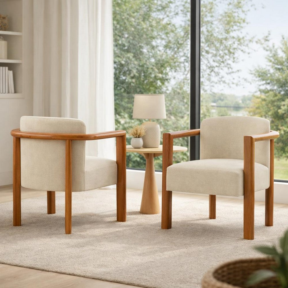 Dining Armchair Set of 2 | Curved Back | Beige Upholstered Cushioned Seat