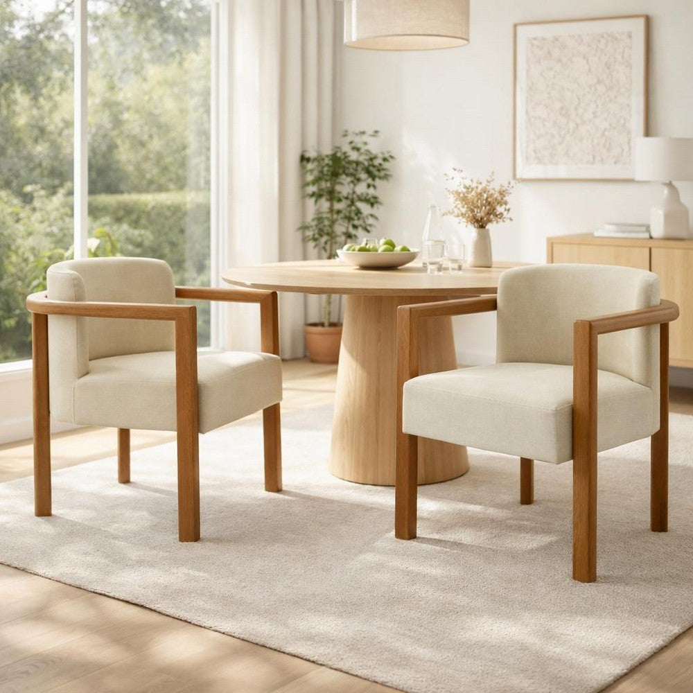 Dining Armchair Set of 2 | Curved Back | Beige Upholstered Cushioned Seat