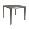 Outdoor Dining Table | Slatted Square Faux Wood Top | Silver Aluminum 35"