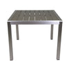 Outdoor Dining Table | Slatted Square Faux Wood Top | Silver Aluminum 35"