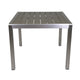 Outdoor Dining Table | Slatted Square Faux Wood Top | Silver Aluminum 35"