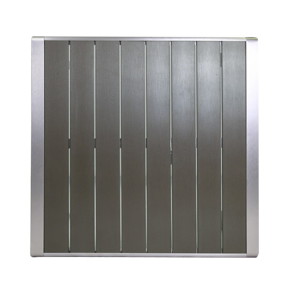 Outdoor Dining Table | Slatted Square Faux Wood Top | Silver Aluminum 35"