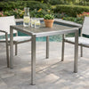 Outdoor Dining Table | Slatted Square Faux Wood Top | Silver Aluminum 35"