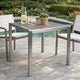 Outdoor Dining Table | Slatted Square Faux Wood Top | Silver Aluminum 35"