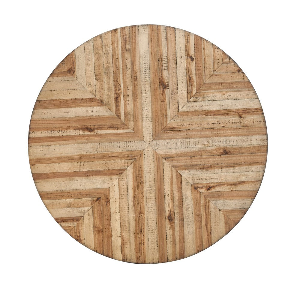 Dining Table | 47" Round Wood Top | Black Metal Trestle Base | Brown