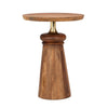 Side End Table | 17" Round Top | Pedestal w Gold Accent | Brown