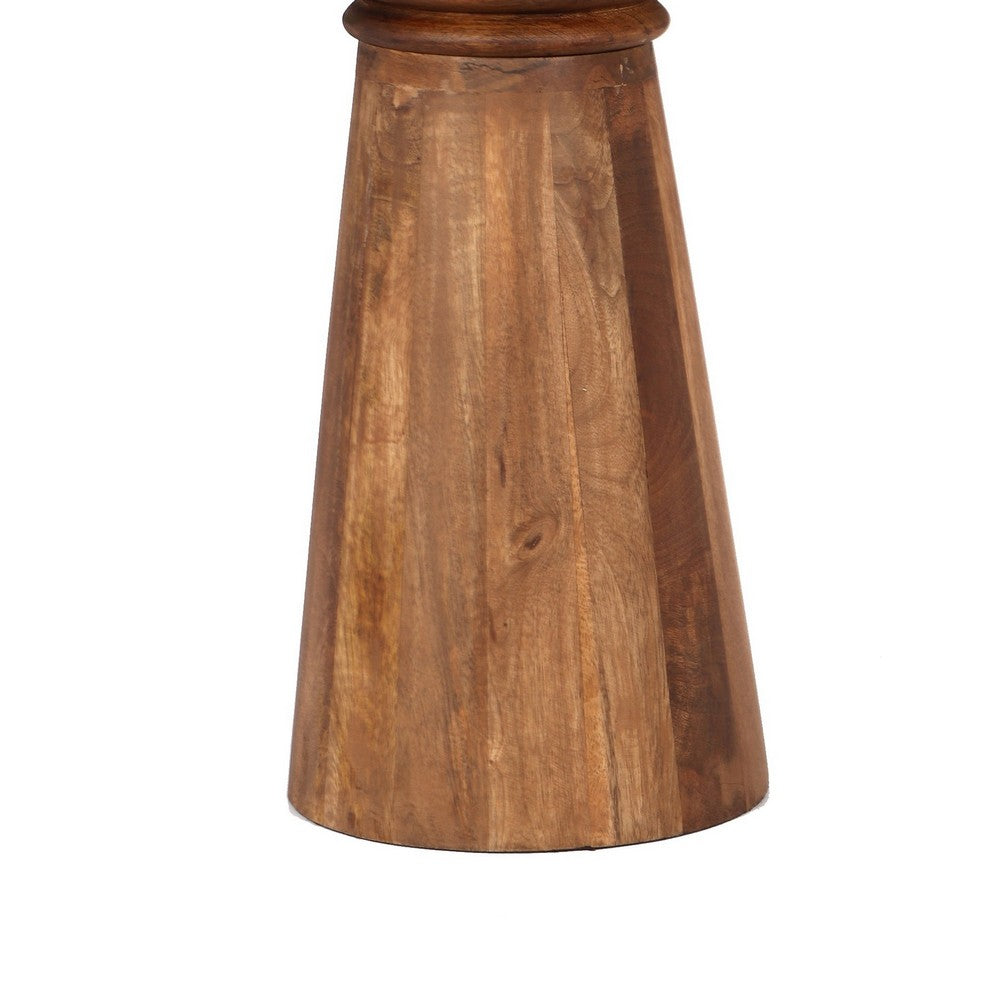Side End Table | 17" Round Top | Pedestal w Gold Accent | Brown
