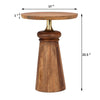 Side End Table | 17" Round Top | Pedestal w Gold Accent | Brown