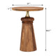 Side End Table | 17" Round Top | Pedestal w Gold Accent | Brown