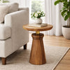 Side End Table | 17" Round Top | Pedestal w Gold Accent | Brown