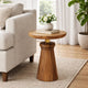 Side End Table | 17" Round Top | Pedestal w Gold Accent | Brown