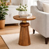 Side End Table | 17" Round Top | Pedestal w Gold Accent | Brown