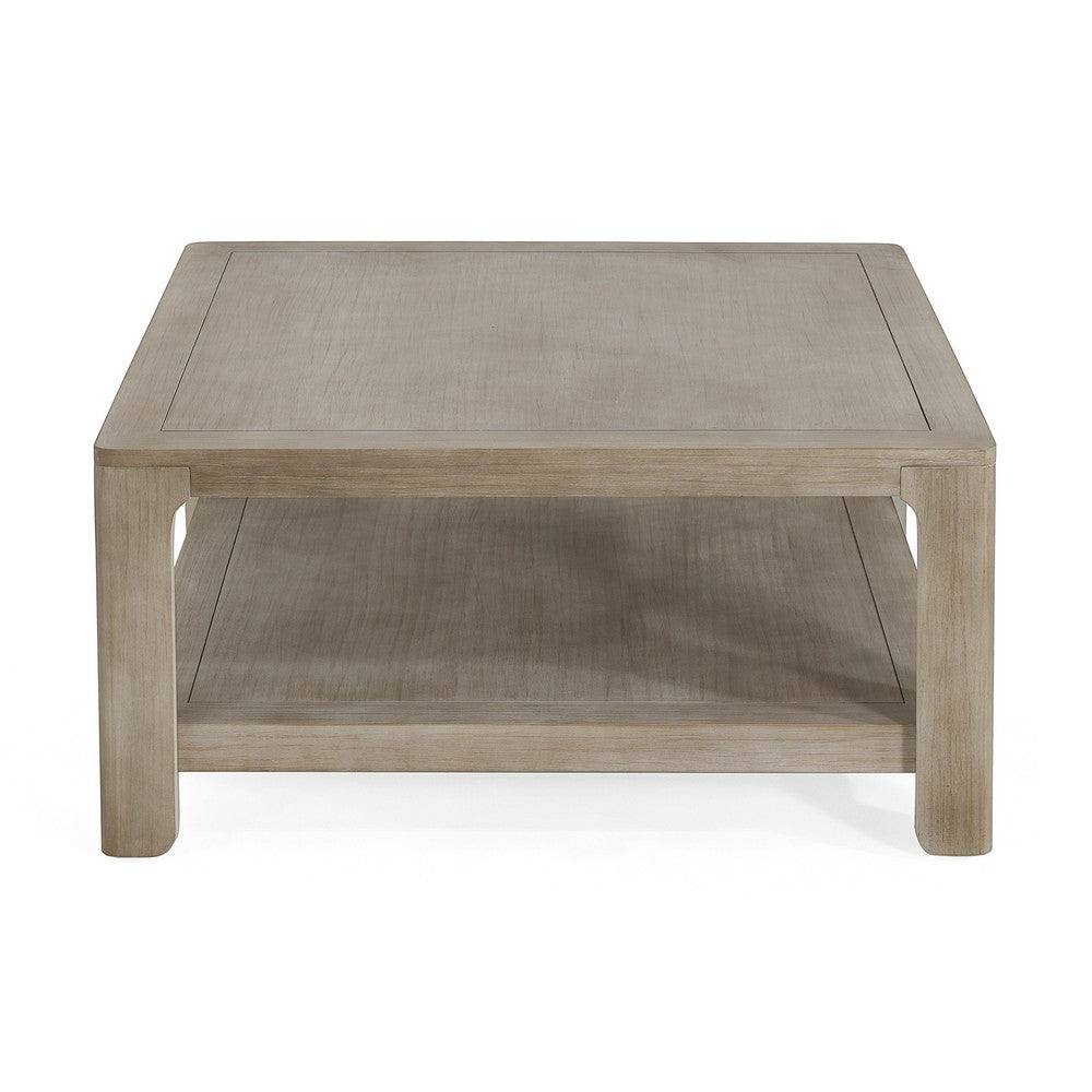 Coffee Table w Shelf | 34" Square | Light Gray Ash Wood | Modern Style