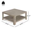Coffee Table w Shelf | 34" Square | Light Gray Ash Wood | Modern Style