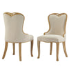 Dining Side Chair Set of 2 | Brown Heart-Shaped Wingback | Beige Fabric