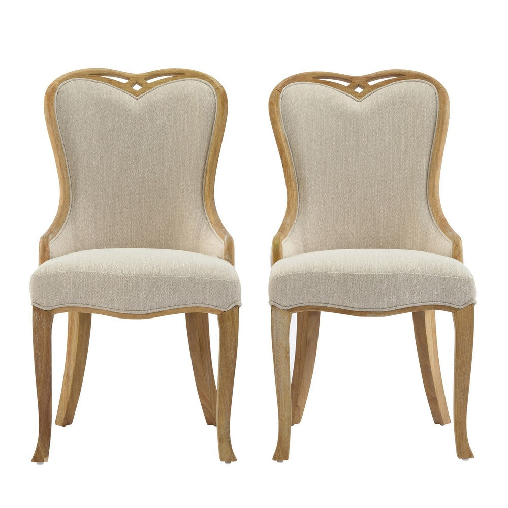 Dining Side Chair Set of 2 | Brown Heart-Shaped Wingback | Beige Fabric